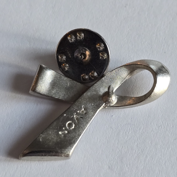 Avon brooch breast cancer awareness pin silver tone pink rhinestones y2k - Picture 8 of 8